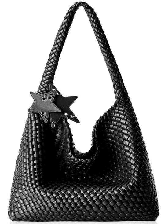 Handbags - Woven Tote Bag Shoulder Handbags Black Hobo Handwoven Satchel Top Handle